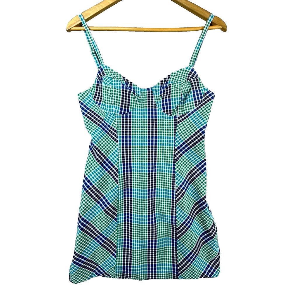Urban Outfitters Mini Dress Womens M Green Plaid Bodycon Bustier Academia Preppy